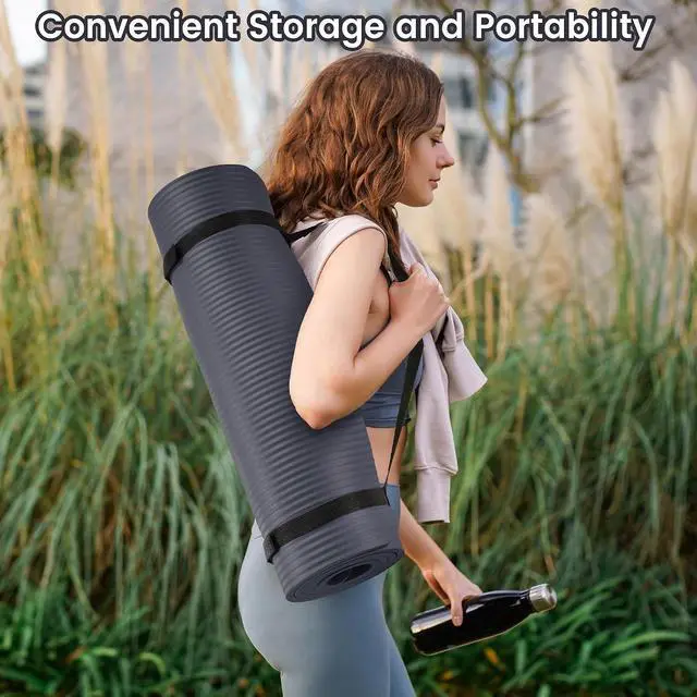 Alt view image 7 of 7 - Fitvids Yoga Mat, 1/2-Inch Extra Thick High Density Exercise Mat, Anti-Tear Exercise Yoga Mat with Carrying Strap, Suitable for Various Yoga Exercises