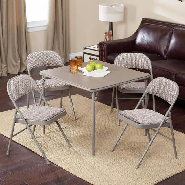 Alt view image 2 of 7 - Sudden Comfort Steel Frame Folding Dining & Event Chairs, Beige, 4 Pack | Folding Chair Set with Chicory Lace Motif Upholstery, Cushioned Seat & Padded Back for Kitchen or Parties