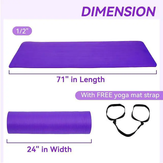 Alt view image 2 of 7 - Fitvids Yoga Mat, 1/2-Inch Extra Thick High Density Exercise Mat, Anti-Tear Exercise Yoga Mat with Carrying Strap, Suitable for Various Yoga Exercises