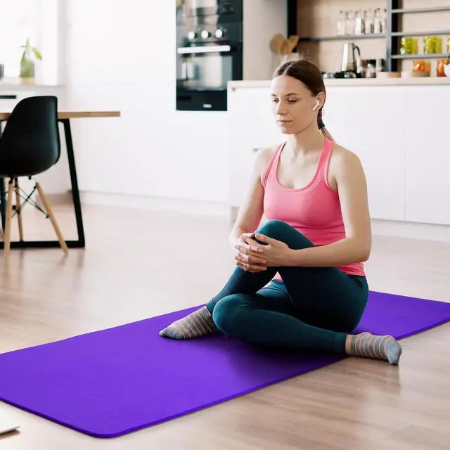 Alt view image 6 of 7 - Fitvids Yoga Mat, 1/2-Inch Extra Thick High Density Exercise Mat, Anti-Tear Exercise Yoga Mat with Carrying Strap, Suitable for Various Yoga Exercises