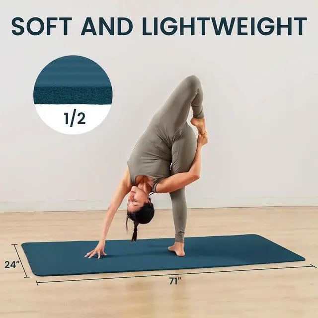 Alt view image 3 of 7 - Fitvids Yoga Mat, 1/2-Inch Extra Thick High Density Exercise Mat, Anti-Tear Exercise Yoga Mat with Carrying Strap, Suitable for Various Yoga Exercises