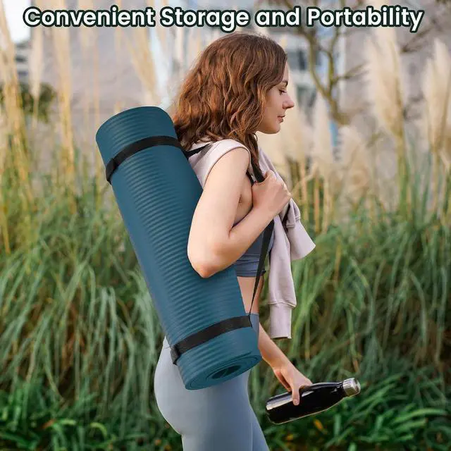 Alt view image 7 of 7 - Fitvids Yoga Mat, 1/2-Inch Extra Thick High Density Exercise Mat, Anti-Tear Exercise Yoga Mat with Carrying Strap, Suitable for Various Yoga Exercises