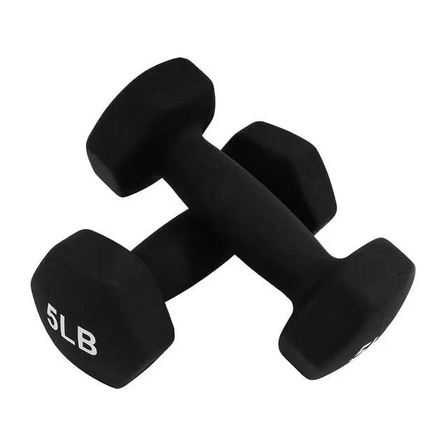 Alt view image 7 of 7 - BalanceFrom Neoprene Coated Iron Dumbbell Hex Weights Set with Stand Color-Coded or Black Options with Non-Slip Grip for Strength Training, Resistance Workouts, and Home Gym Fitness