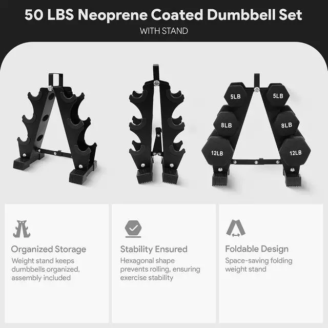 Alt view image 4 of 7 - BalanceFrom Neoprene Coated Iron Dumbbell Hex Weights Set with Stand Color-Coded or Black Options with Non-Slip Grip for Strength Training, Resistance Workouts, and Home Gym Fitness