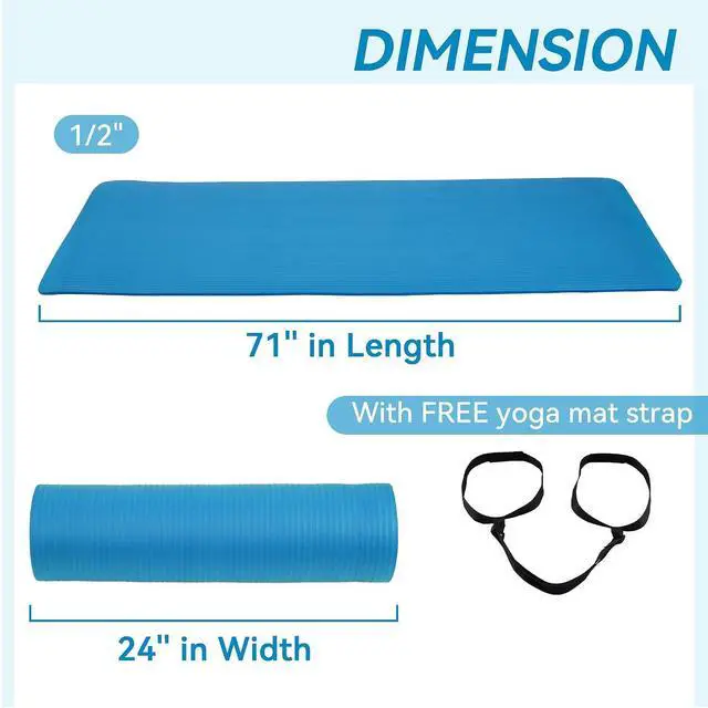 Alt view image 2 of 7 - Fitvids Yoga Mat, 1/2-Inch Extra Thick High Density Exercise Mat, Anti-Tear Exercise Yoga Mat with Carrying Strap, Suitable for Various Yoga Exercises