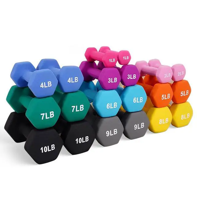 Alt view image 7 of 7 - BalanceFrom Neoprene Coated Iron Dumbbell Hex Weights Set with Stand Color-Coded or Black Options with Non-Slip Grip for Strength Training, Resistance Workouts, and Home Gym Fitness
