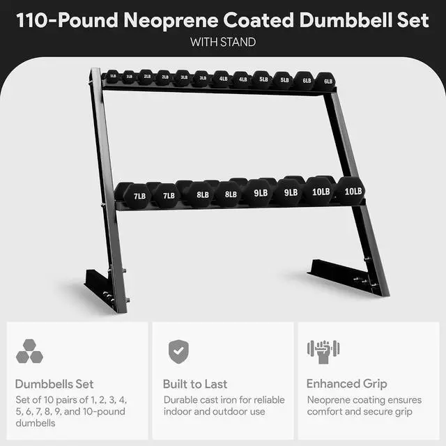 Alt view image 3 of 7 - BalanceFrom Neoprene Coated Iron Dumbbell Hex Weights Set with Stand Color-Coded or Black Options with Non-Slip Grip for Strength Training, Resistance Workouts, and Home Gym Fitness