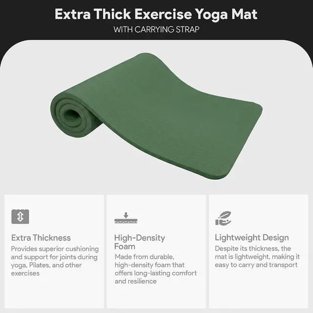 Alt view image 2 of 7 - BalanceFrom Yoga Mat, 1-Inch Extra Thick High Density Exercise Mat, Anti-Tear Exercise Yoga Mat with Carrying Strap, Suitable for Various Yoga Exercises, Multiple Colors