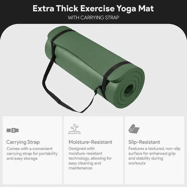 Alt view image 3 of 7 - BalanceFrom Yoga Mat, 1-Inch Extra Thick High Density Exercise Mat, Anti-Tear Exercise Yoga Mat with Carrying Strap, Suitable for Various Yoga Exercises, Multiple Colors