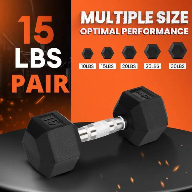 Alt view image 3 of 6 - Yes4All Chrome/Rubber Grip Encased Hex Dumbbells Hand Weights With Anti-Slip 10-30 LBS Pair