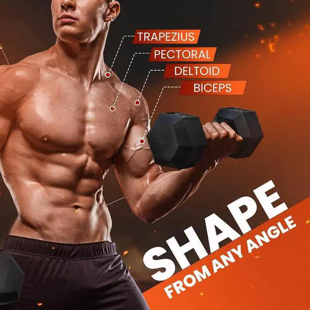 Alt view image 4 of 6 - Yes4All Chrome/Rubber Grip Encased Hex Dumbbells Hand Weights With Anti-Slip 10-30 LBS Pair