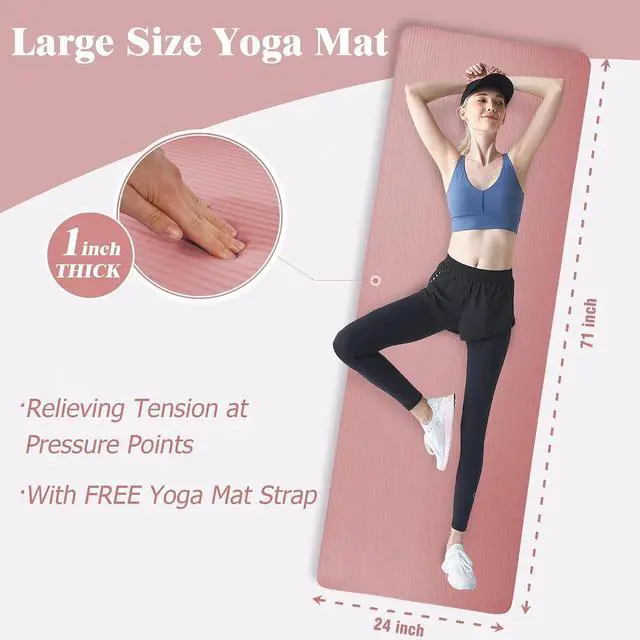 Alt view image 2 of 7 - BalanceFrom Yoga Mat, 1-Inch Extra Thick High Density Exercise Mat, Anti-Tear Exercise Yoga Mat with Carrying Strap, Suitable for Various Yoga Exercises, Multiple Colors