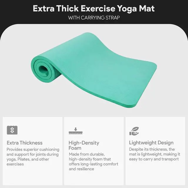 Alt view image 2 of 6 - BalanceFrom Yoga Mat, 1-Inch Extra Thick High Density Exercise Mat, Anti-Tear Exercise Yoga Mat with Carrying Strap, Suitable for Various Yoga Exercises, Multiple Colors
