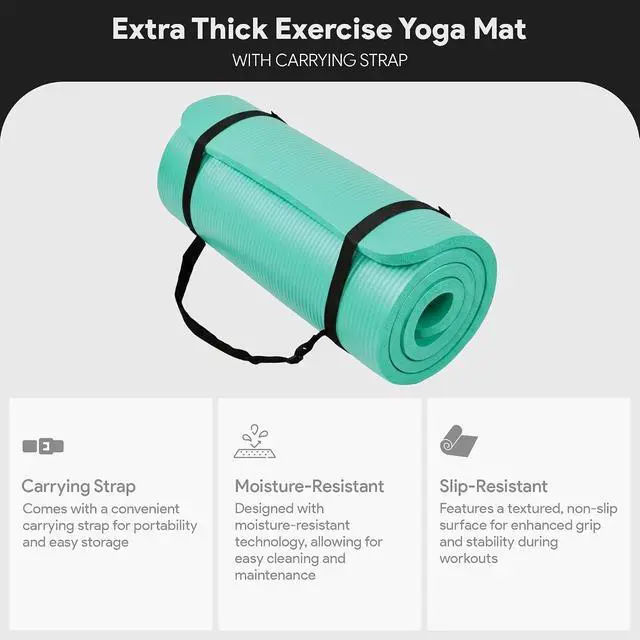 Alt view image 3 of 6 - BalanceFrom Yoga Mat, 1-Inch Extra Thick High Density Exercise Mat, Anti-Tear Exercise Yoga Mat with Carrying Strap, Suitable for Various Yoga Exercises, Multiple Colors