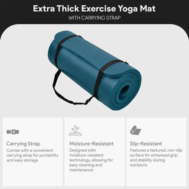 Alt view image 3 of 6 - BalanceFrom Yoga Mat, 1-Inch Extra Thick High Density Exercise Mat, Anti-Tear Exercise Yoga Mat with Carrying Strap, Suitable for Various Yoga Exercises, Multiple Colors