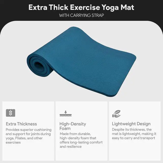 Alt view image 2 of 6 - BalanceFrom Yoga Mat, 1-Inch Extra Thick High Density Exercise Mat, Anti-Tear Exercise Yoga Mat with Carrying Strap, Suitable for Various Yoga Exercises, Multiple Colors