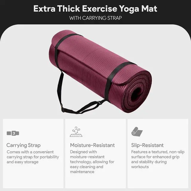 Alt view image 2 of 7 - BalanceFrom Yoga Mat, 1-Inch Extra Thick High Density Exercise Mat, Anti-Tear Exercise Yoga Mat with Carrying Strap, Suitable for Various Yoga Exercises, Multiple Colors