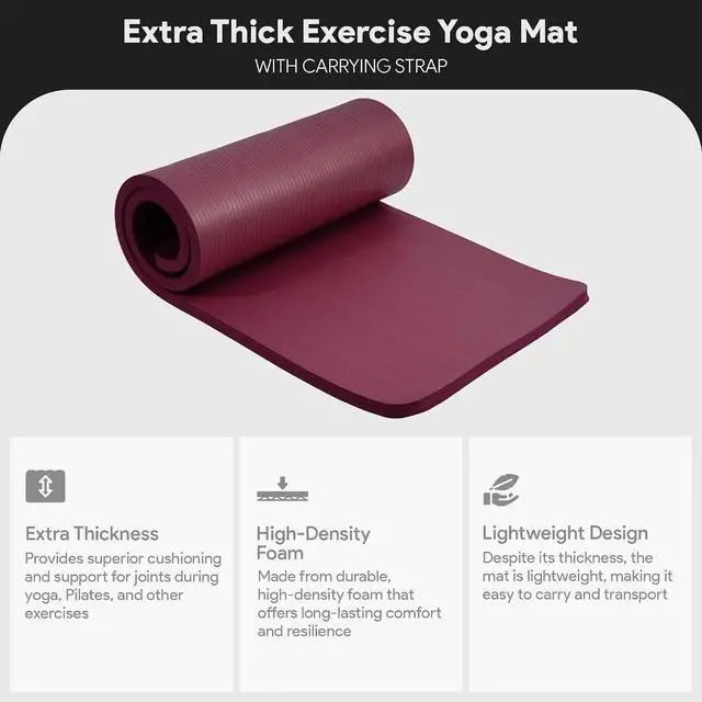 Alt view image 3 of 7 - BalanceFrom Yoga Mat, 1-Inch Extra Thick High Density Exercise Mat, Anti-Tear Exercise Yoga Mat with Carrying Strap, Suitable for Various Yoga Exercises, Multiple Colors