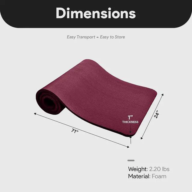 Alt view image 4 of 7 - BalanceFrom Yoga Mat, 1-Inch Extra Thick High Density Exercise Mat, Anti-Tear Exercise Yoga Mat with Carrying Strap, Suitable for Various Yoga Exercises, Multiple Colors