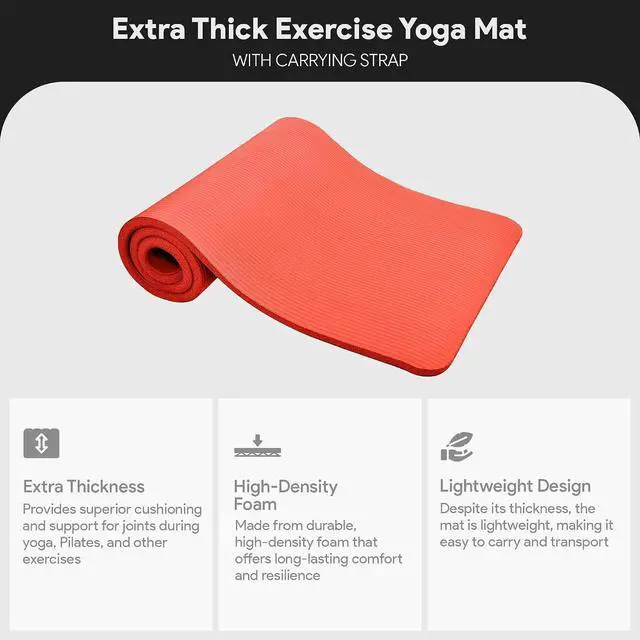 Alt view image 2 of 7 - BalanceFrom Yoga Mat, 1-Inch Extra Thick High Density Exercise Mat, Anti-Tear Exercise Yoga Mat with Carrying Strap, Suitable for Various Yoga Exercises, Multiple Colors