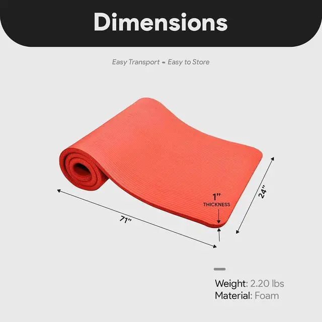 Alt view image 4 of 7 - BalanceFrom Yoga Mat, 1-Inch Extra Thick High Density Exercise Mat, Anti-Tear Exercise Yoga Mat with Carrying Strap, Suitable for Various Yoga Exercises, Multiple Colors