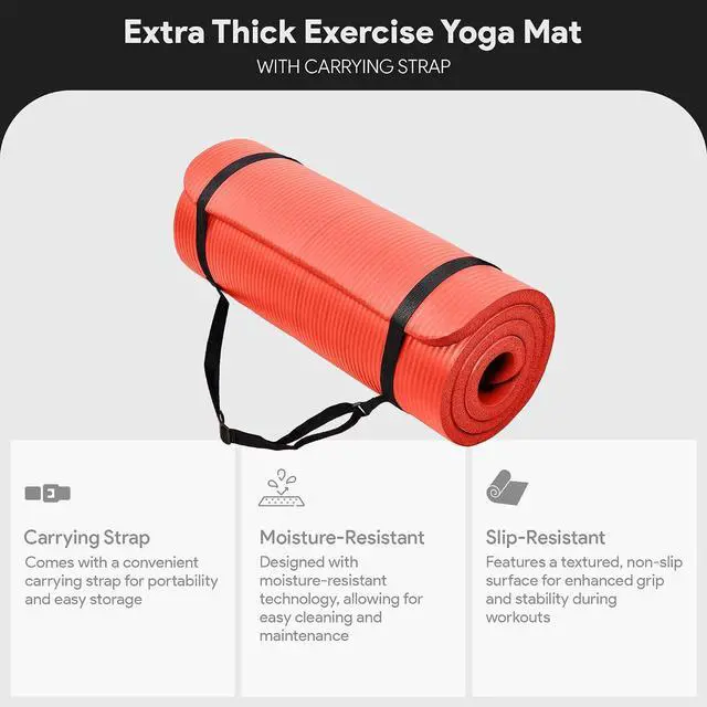 Alt view image 3 of 7 - BalanceFrom Yoga Mat, 1-Inch Extra Thick High Density Exercise Mat, Anti-Tear Exercise Yoga Mat with Carrying Strap, Suitable for Various Yoga Exercises, Multiple Colors