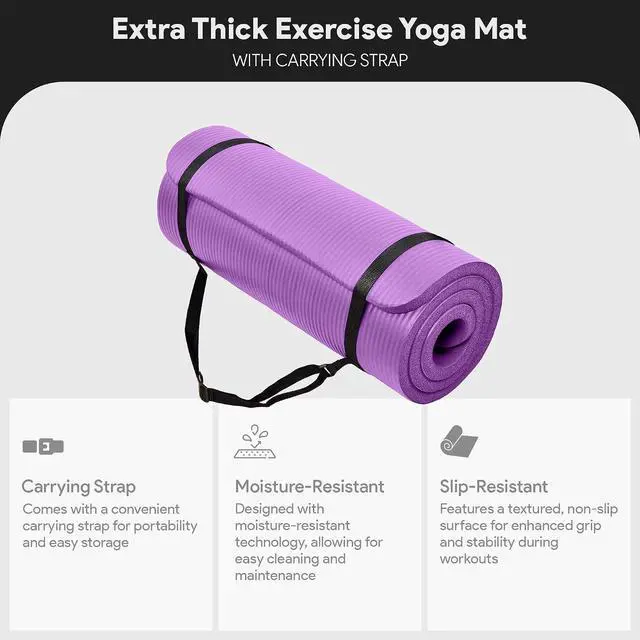 Alt view image 3 of 7 - BalanceFrom Yoga Mat, 1-Inch Extra Thick High Density Exercise Mat, Anti-Tear Exercise Yoga Mat with Carrying Strap, Suitable for Various Yoga Exercises, Multiple Colors