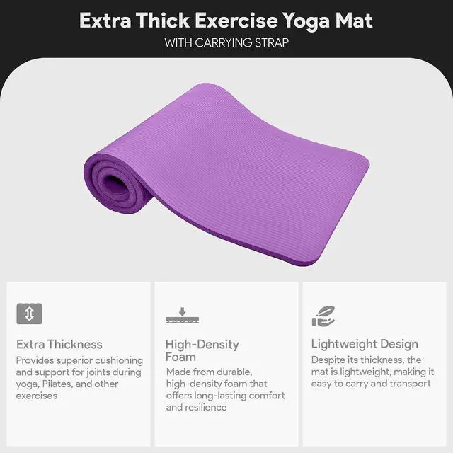 Alt view image 2 of 7 - BalanceFrom Yoga Mat, 1-Inch Extra Thick High Density Exercise Mat, Anti-Tear Exercise Yoga Mat with Carrying Strap, Suitable for Various Yoga Exercises, Multiple Colors