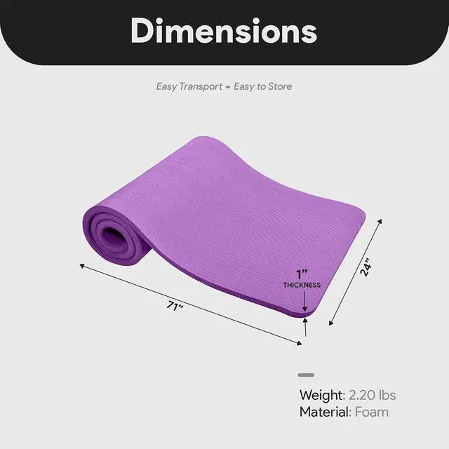 Alt view image 4 of 7 - BalanceFrom Yoga Mat, 1-Inch Extra Thick High Density Exercise Mat, Anti-Tear Exercise Yoga Mat with Carrying Strap, Suitable for Various Yoga Exercises, Multiple Colors