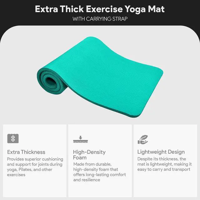 Alt view image 2 of 7 - BalanceFrom Yoga Mat, 1-Inch Extra Thick High Density Exercise Mat, Anti-Tear Exercise Yoga Mat with Carrying Strap, Suitable for Various Yoga Exercises, Multiple Colors