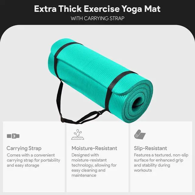 Alt view image 4 of 7 - BalanceFrom Yoga Mat, 1-Inch Extra Thick High Density Exercise Mat, Anti-Tear Exercise Yoga Mat with Carrying Strap, Suitable for Various Yoga Exercises, Multiple Colors