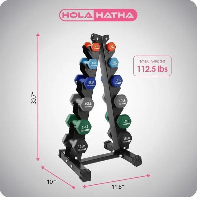 Alt view image 3 of 7 - HolaHatha 1, 2 and 3 lb Neoprene Dumbbell Strength Training Weight Set with Rack