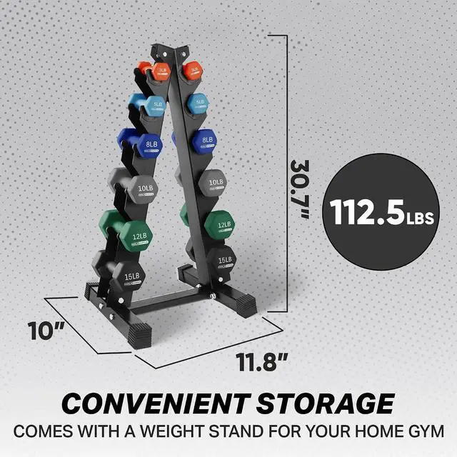 Alt view image 4 of 7 - HolaHatha 1, 2 and 3 lb Neoprene Dumbbell Strength Training Weight Set with Rack