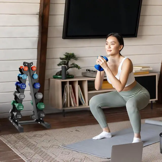 Alt view image 6 of 7 - HolaHatha 1, 2 and 3 lb Neoprene Dumbbell Strength Training Weight Set with Rack