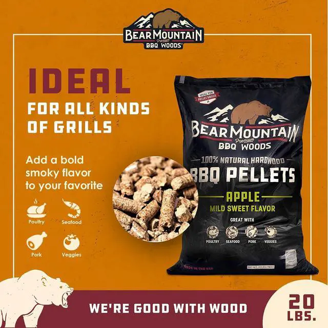 Alt view image 3 of 7 - Bear Mountain All Natural Wood Pellets for Smoker, Grill & BBQ, 20 Lbs, Apple