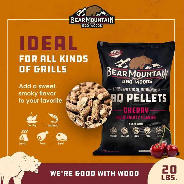 Alt view image 3 of 7 - Bear Mountain Premium BBQ Woods 100% All-Natural Hardwood Pellets - Cherry Flavor (20 lb. Bag) Perfect for Pellet Smokers, Fruity Wood-Fired Flavor