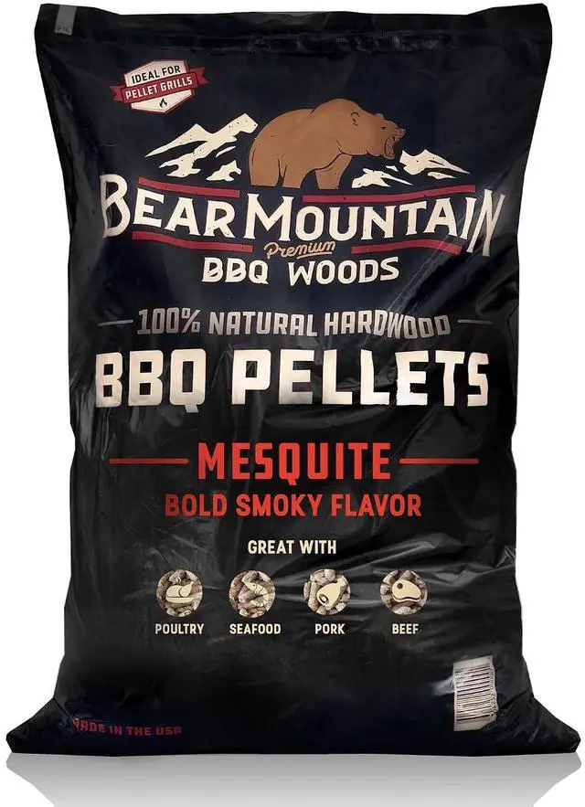 Main image of Bear Mountain Mesquite Wood Pellets for Smoker, Grill, & BBQ, 40lb Bag | Works in All Pellet Grills, Pure 100% Hardwood - No Fillers or Oils - Delivers Low Ash & Rich, Authentic Smoke Flavor
