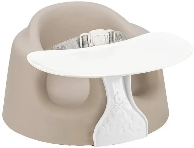 Main image of Bumbo Baby Soft Foam Floor Seat Plus+ with Tray, 3 to 12 Months, Taupe | Comfortable Support w/Extra Leg Room Design & 3pt Adjustable Harness - Includes Tray for Infant Feeding & Play, Easy to Clean