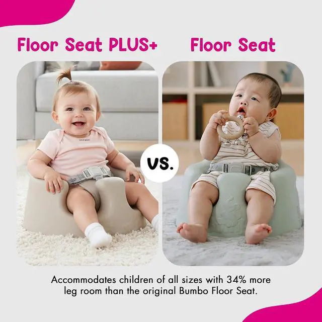Alt view image 4 of 7 - Bumbo Baby Soft Foam Floor Seat Plus+ with Tray, 3 to 12 Months, Taupe | Comfortable Support w/Extra Leg Room Design & 3pt Adjustable Harness - Includes Tray for Infant Feeding & Play, Easy to Clean