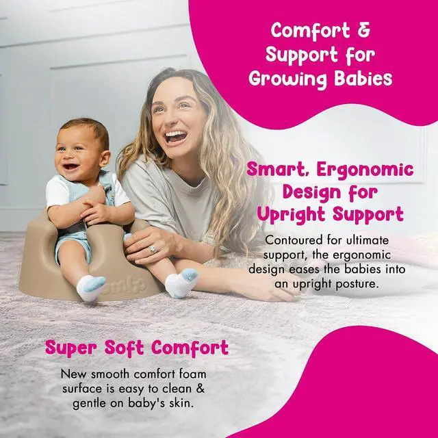 Alt view image 5 of 7 - Bumbo Baby Soft Foam Floor Seat Plus+ with Tray, 3 to 12 Months, Taupe | Comfortable Support w/Extra Leg Room Design & 3pt Adjustable Harness - Includes Tray for Infant Feeding & Play, Easy to Clean