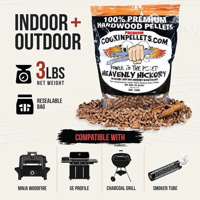 Alt view image 3 of 7 - CookinPellets Premium Heavenly Hickory All Natural Hardwood BBQ Grill Wood Pellets for Indoor and Outdoor Pellet Grill and Pellet Smoker, 3 Pound Bag