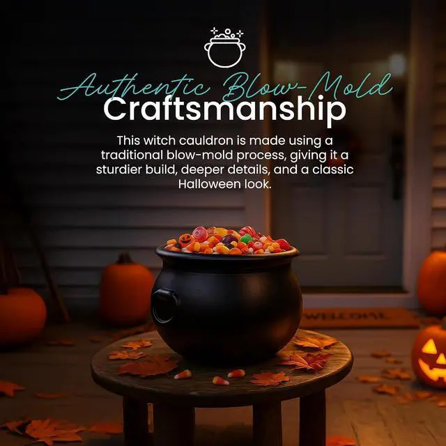 Alt view image 2 of 7 - Union Products 12 Inch Spooky Witch Cauldron for Indoor and Outdoor Halloween Decoration and Trick or Treat Candy Container, 55120, Black