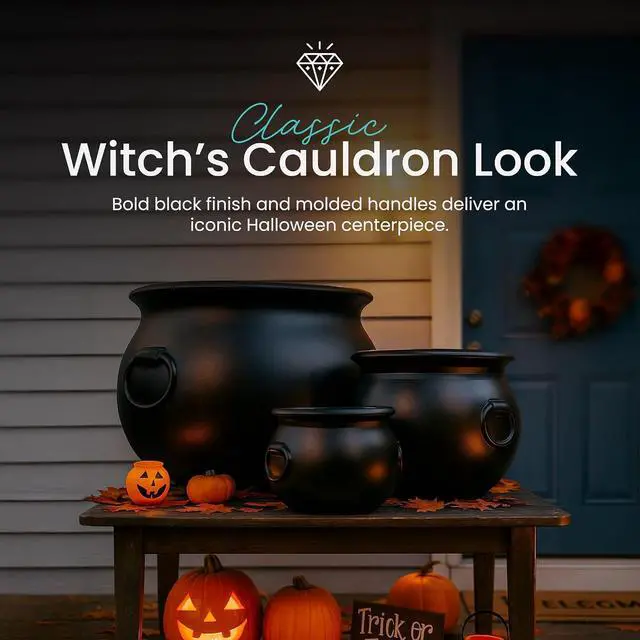 Alt view image 5 of 7 - Union Products 12 Inch Spooky Witch Cauldron for Indoor and Outdoor Halloween Decoration and Trick or Treat Candy Container, 55120, Black