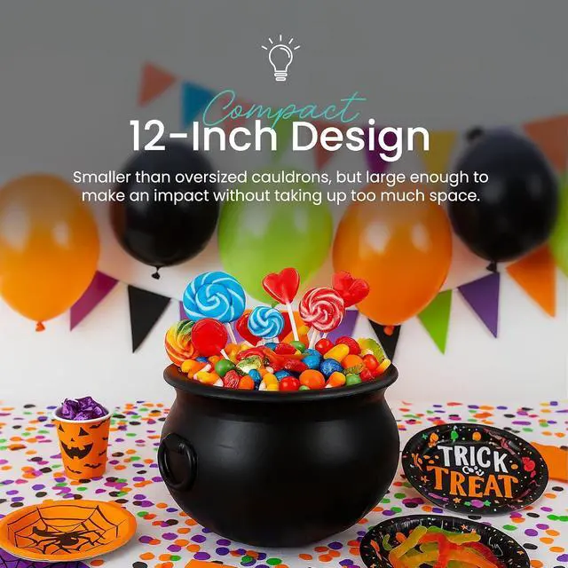 Alt view image 4 of 7 - Union Products 12 Inch Spooky Witch Cauldron for Indoor and Outdoor Halloween Decoration and Trick or Treat Candy Container, 55120, Black
