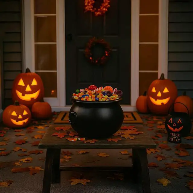 Alt view image 6 of 7 - Union Products 12 Inch Spooky Witch Cauldron for Indoor and Outdoor Halloween Decoration and Trick or Treat Candy Container, 55120, Black