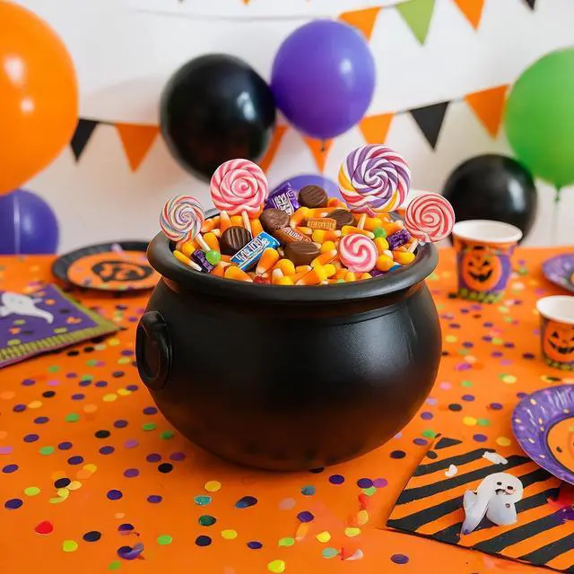 Alt view image 7 of 7 - Union Products 12 Inch Spooky Witch Cauldron for Indoor and Outdoor Halloween Decoration and Trick or Treat Candy Container, 55120, Black
