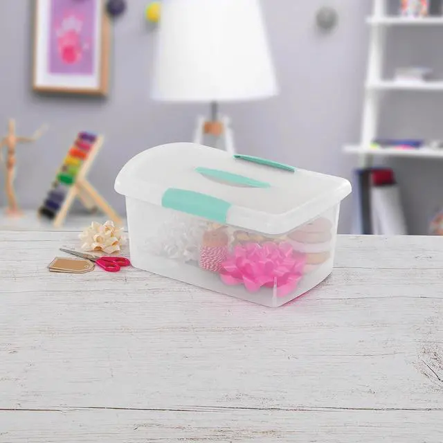 Alt view image 4 of 7 - Sterilite Medium Nesting ShowOffs, Clear Bin w/Latch Lid & Handle, 6 Pack | Heavy-Duty and Stackable Utility Box Containers for Home, Office, Cabinet, Closet, Bedroom, and Basement Organization