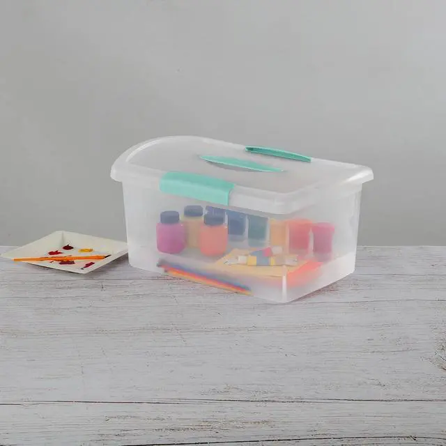 Alt view image 3 of 7 - Sterilite Medium Nesting ShowOffs, Clear Bin w/Latch Lid & Handle, 6 Pack | Heavy-Duty and Stackable Utility Box Containers for Home, Office, Cabinet, Closet, Bedroom, and Basement Organization