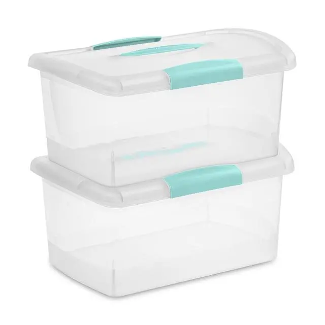 Alt view image 5 of 7 - Sterilite Medium Nesting ShowOffs, Clear Bin w/Latch Lid & Handle, 6 Pack | Heavy-Duty and Stackable Utility Box Containers for Home, Office, Cabinet, Closet, Bedroom, and Basement Organization