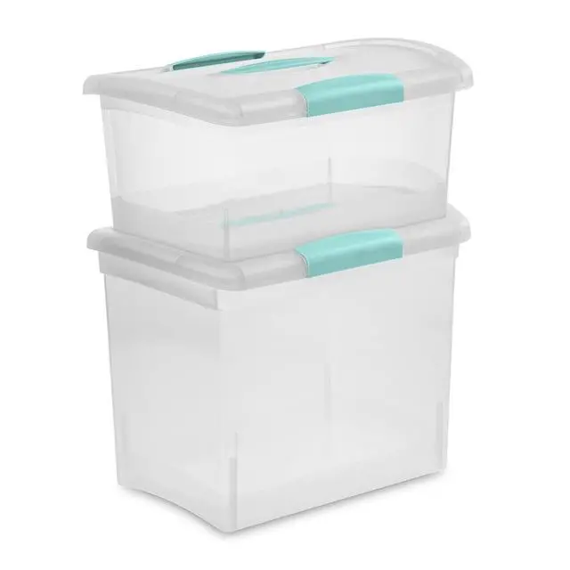 Alt view image 6 of 7 - Sterilite Medium Nesting ShowOffs, Clear Bin w/Latch Lid & Handle, 6 Pack | Heavy-Duty and Stackable Utility Box Containers for Home, Office, Cabinet, Closet, Bedroom, and Basement Organization